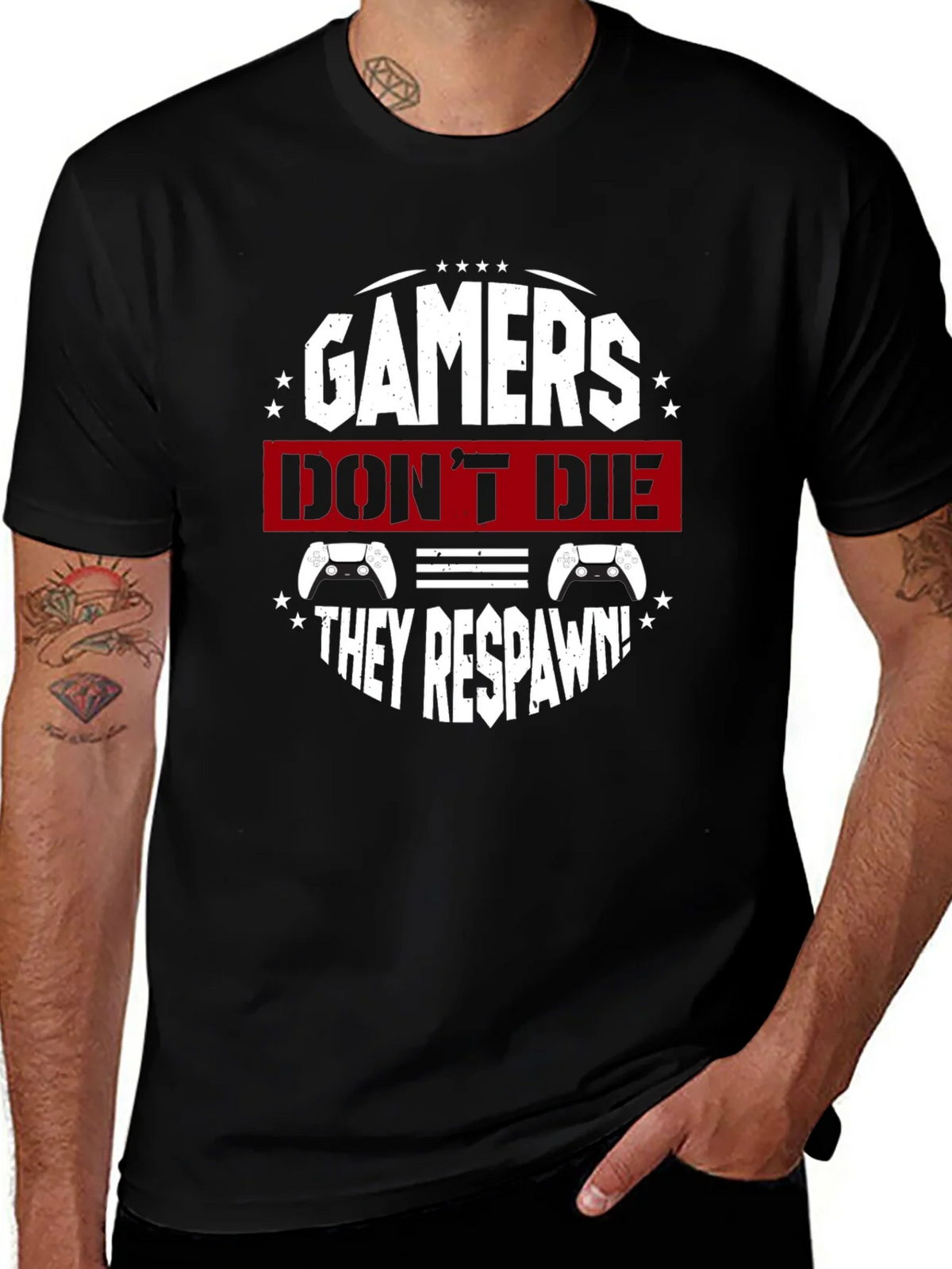 Gamers Dont Die They Respawn Black T-Shirt product image 1