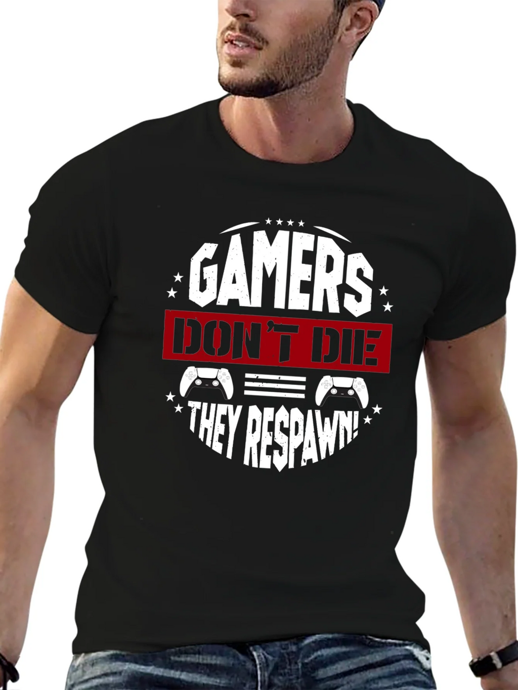 Gamers Dont Die They Respawn Black T-Shirt product image 6