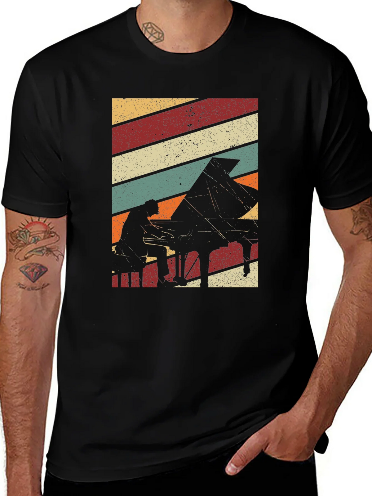 Retro Piano Player Graphic T-Shirt product image 1