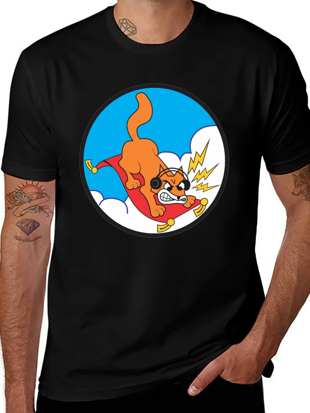 Crazy Cat Graphic Tee - Black Cotton T-Shirt product image 1