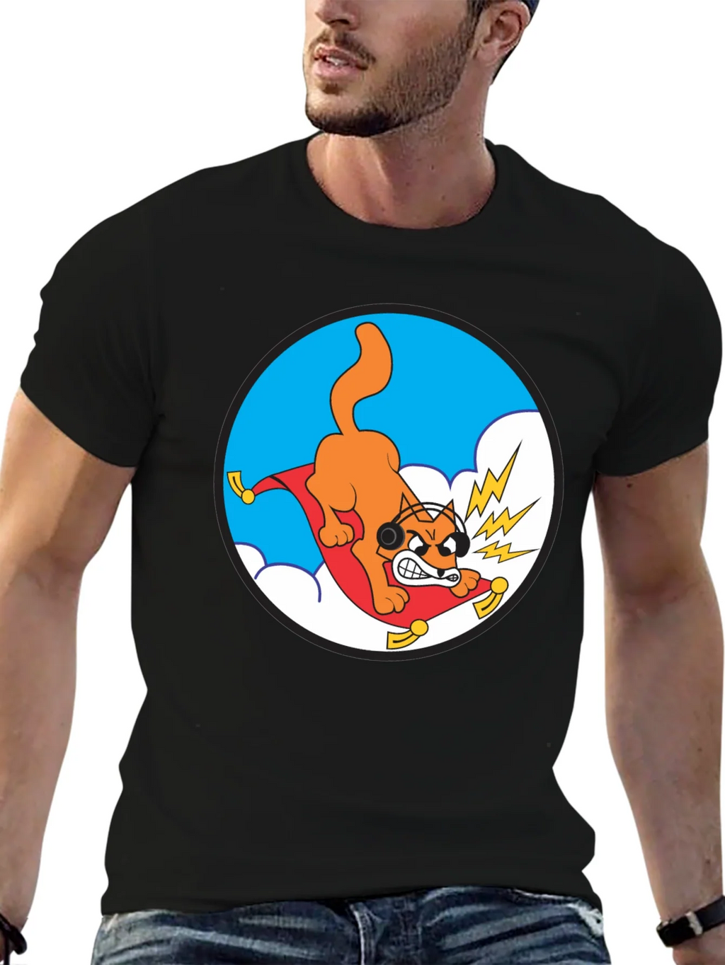 Crazy Cat Graphic Tee - Black Cotton T-Shirt product image 5