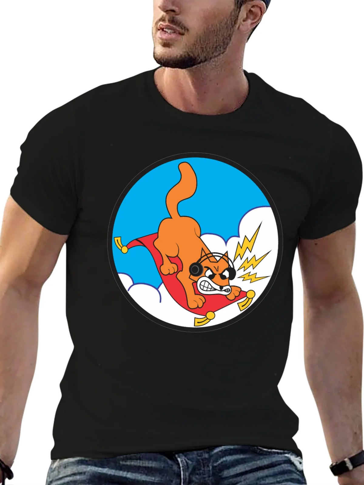 Crazy Cat Graphic Tee - Black Cotton T-Shirt product image 5