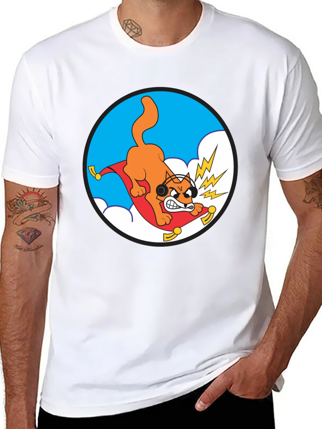 Crazy Cat Graphic Tee - Black Cotton T-Shirt product image 6