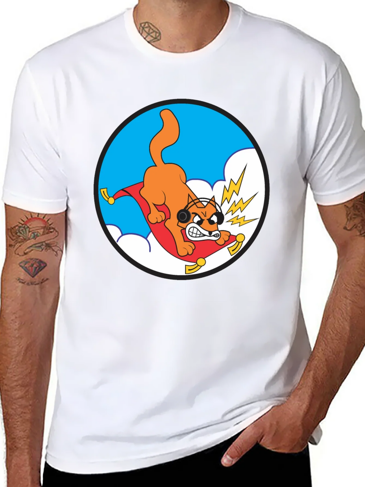 Crazy Cat Graphic Tee - Black Cotton T-Shirt product image 6