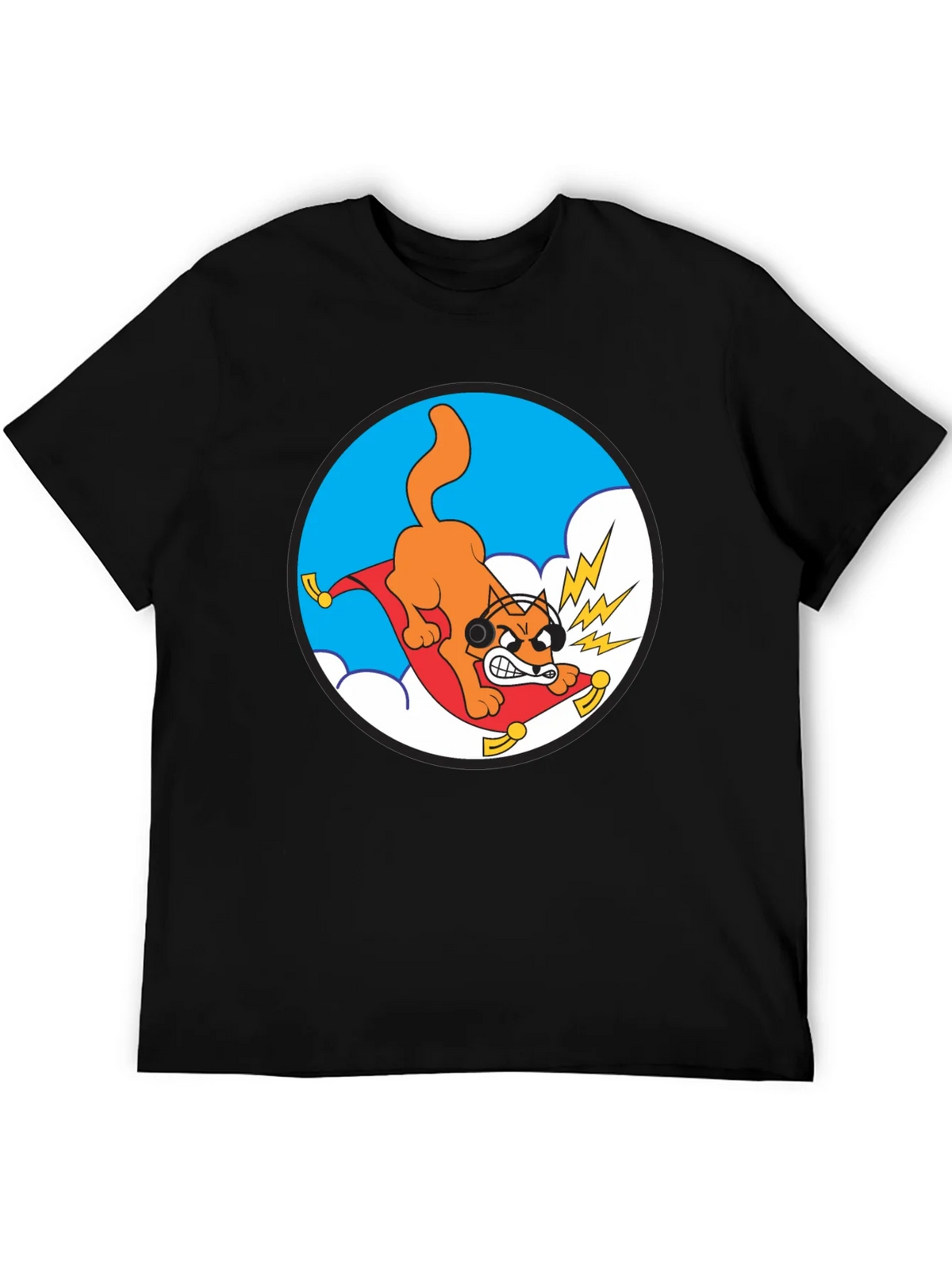 Crazy Cat Graphic Tee - Black Cotton T-Shirt product image 4