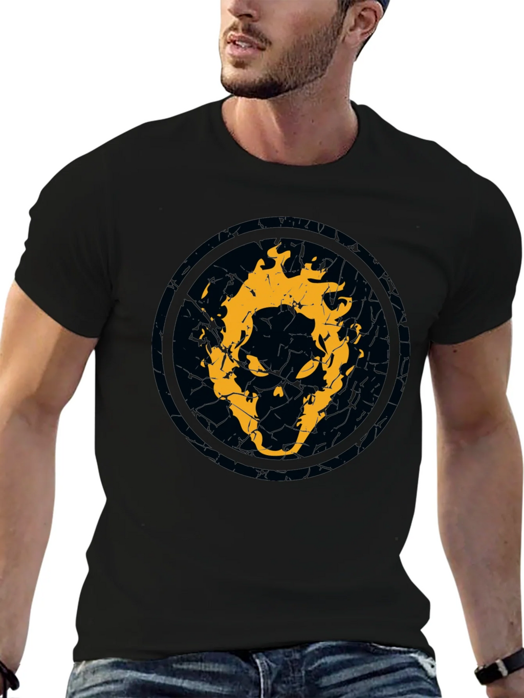 Fiery Skull Graphic Black T-Shirt product image 6