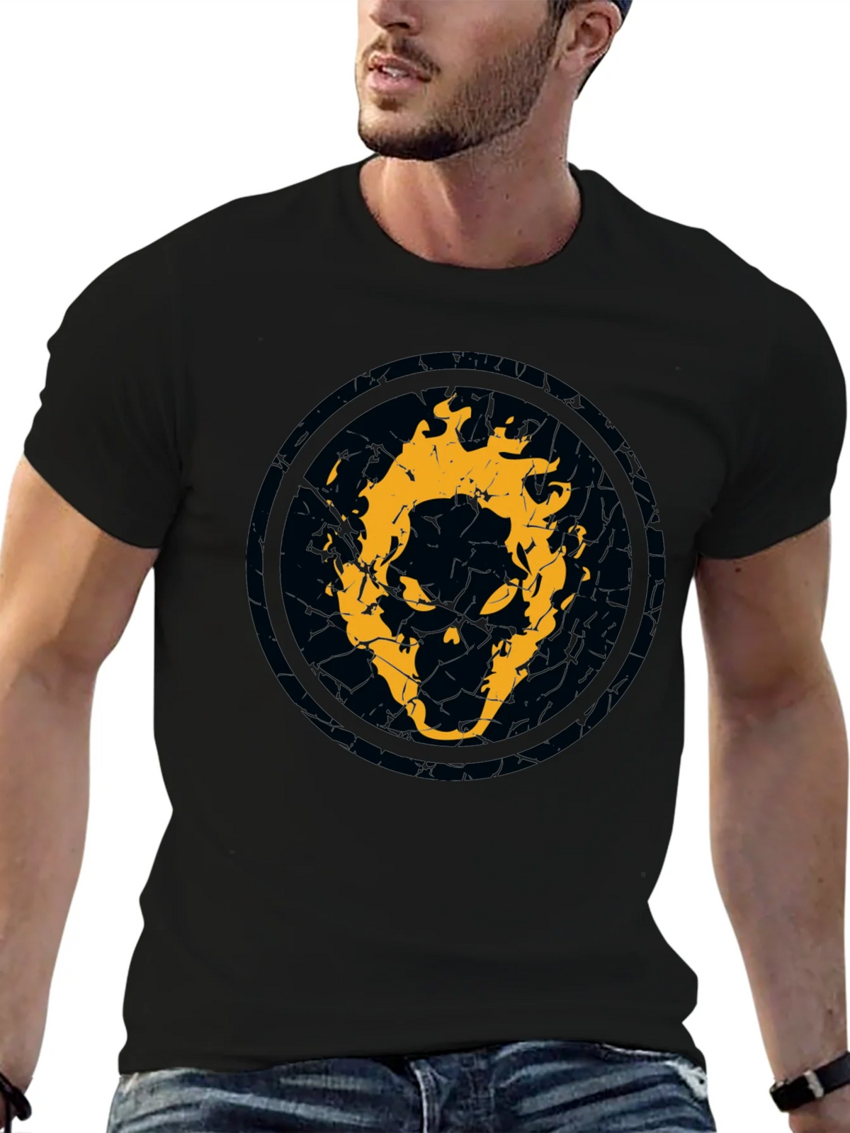 Fiery Skull Graphic Black T-Shirt product image 6