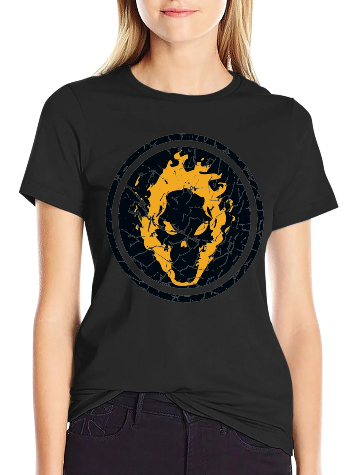 Fiery Skull Graphic Black T-Shirt product image 2