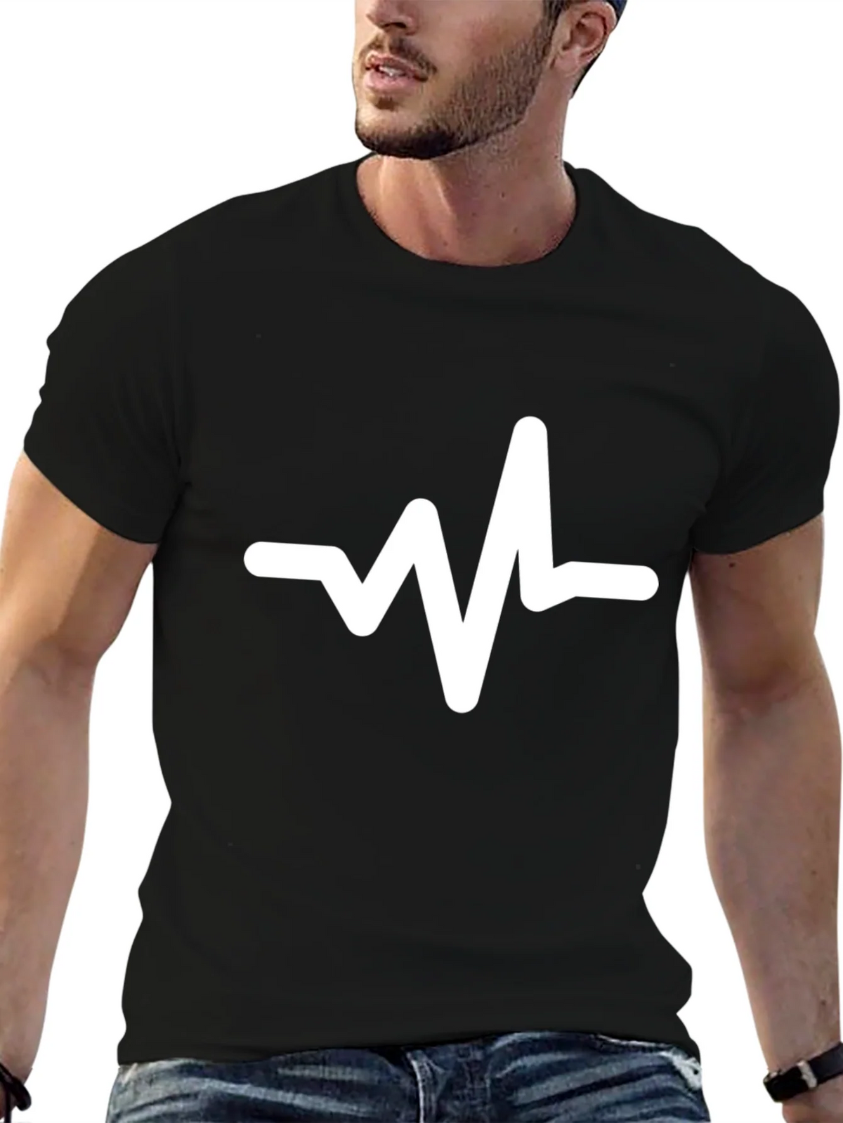 Heartbeat Graphic Tee - Trendy Black Cotton T-Shirt product image 4