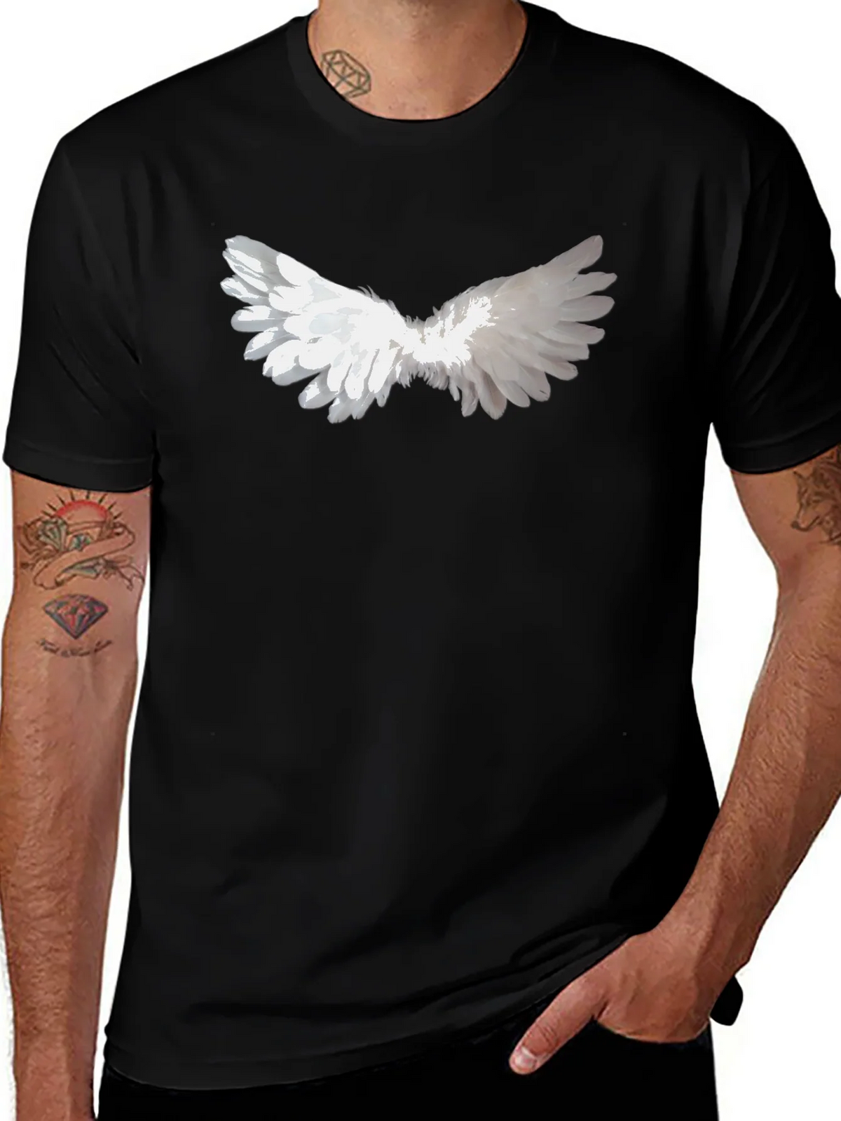 Angel Wing Graphic Tee - Black Cotton Casual Wear product image 1