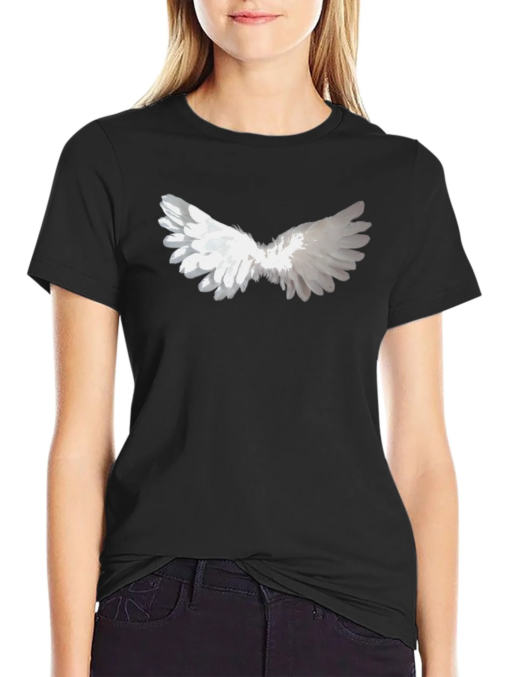 Angel Wing Graphic Tee - Black Cotton Casual Wear product image 2