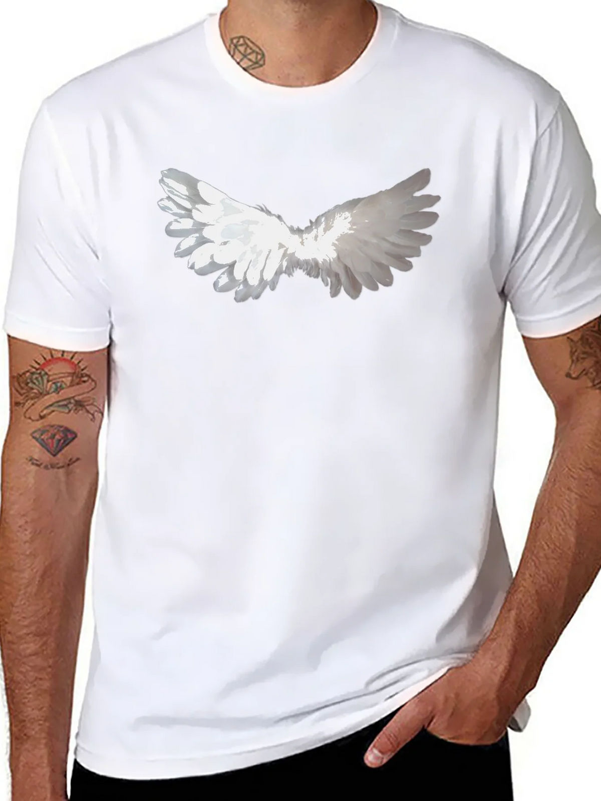 Angel Wing Graphic Tee - Black Cotton Casual Wear product image 6