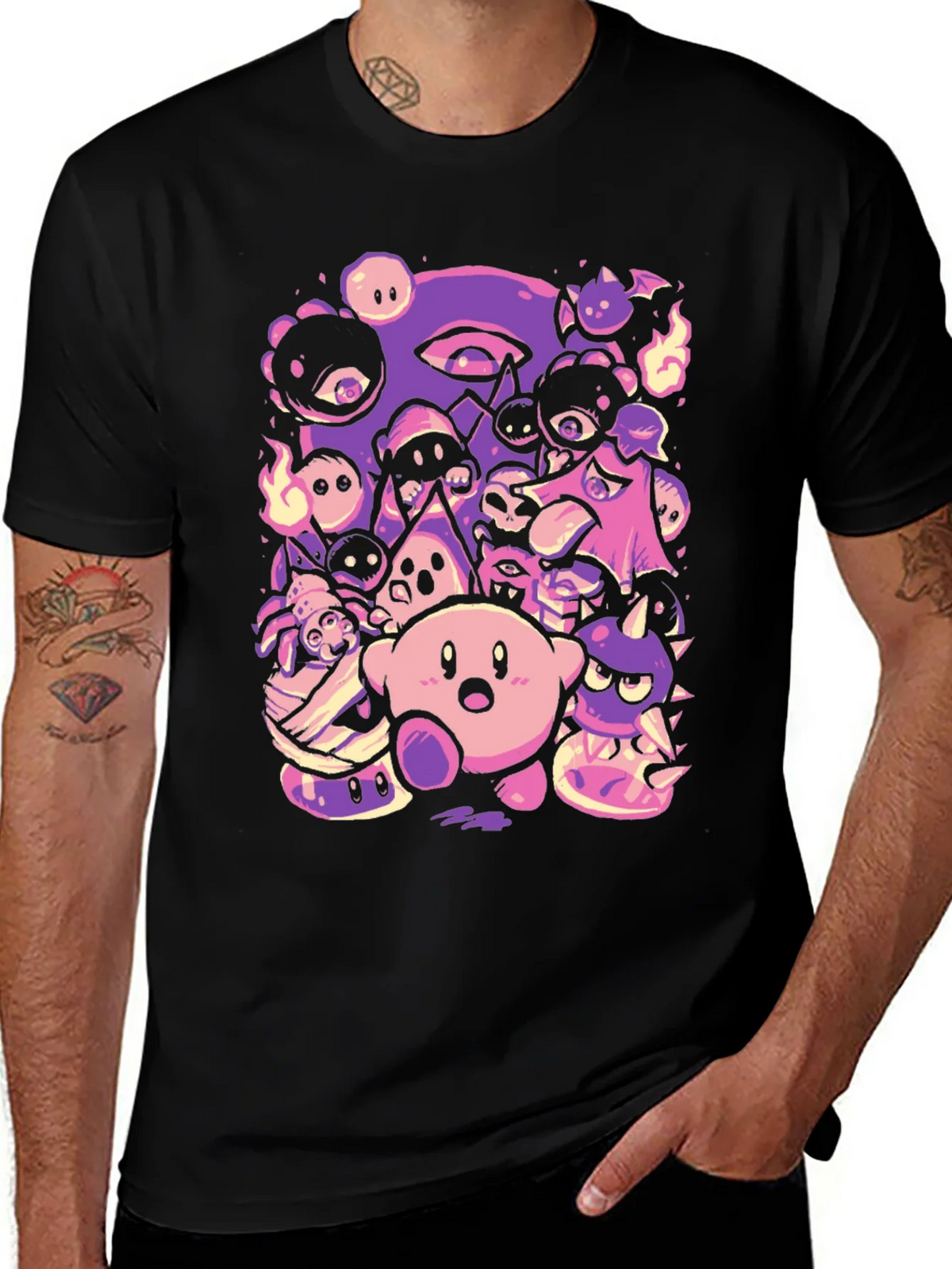 Kirby Character Mashup Black T-Shirt product image 1