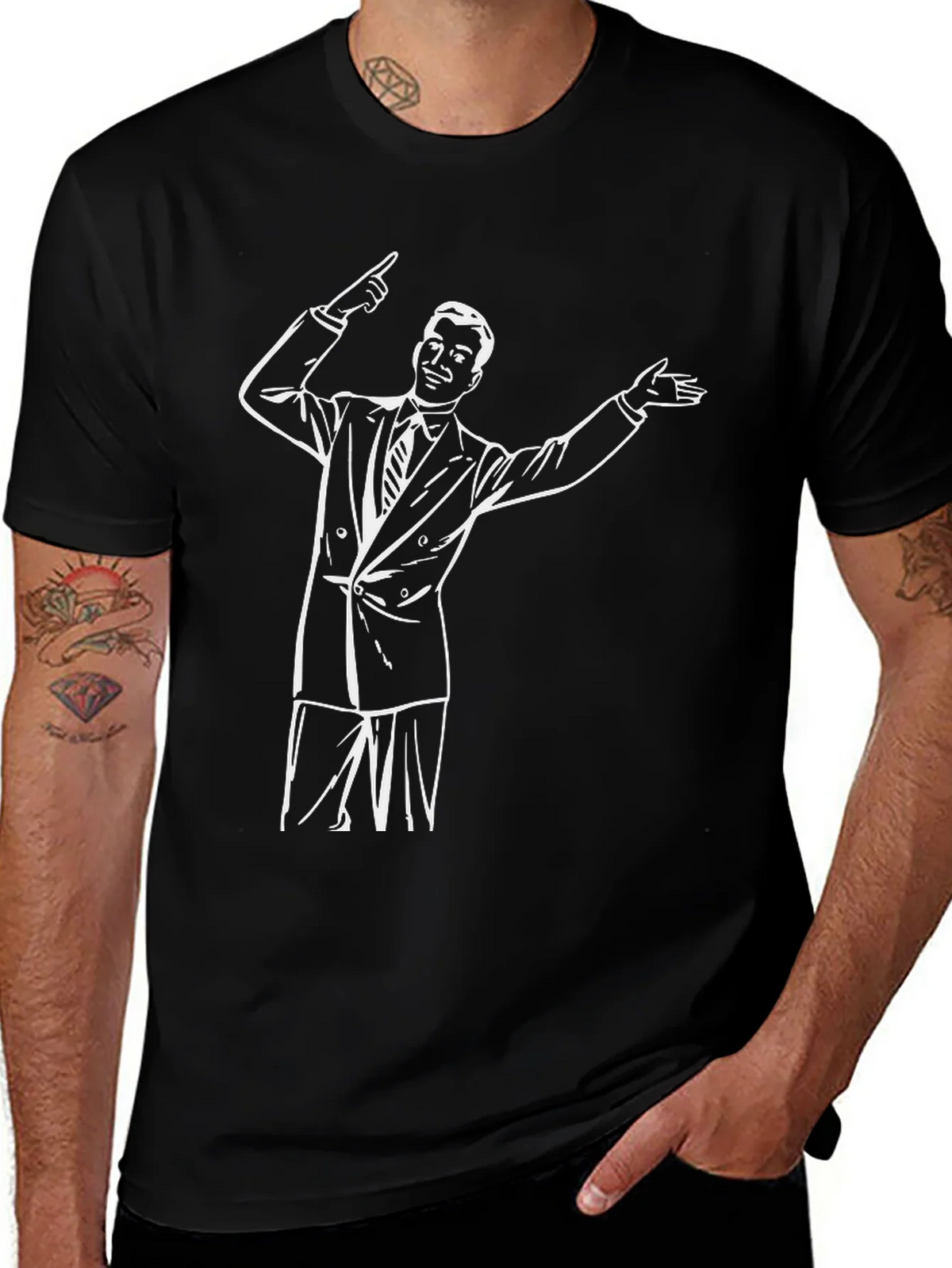 Retro Presenter Graphic Tee - Black Cotton Blend product image 1