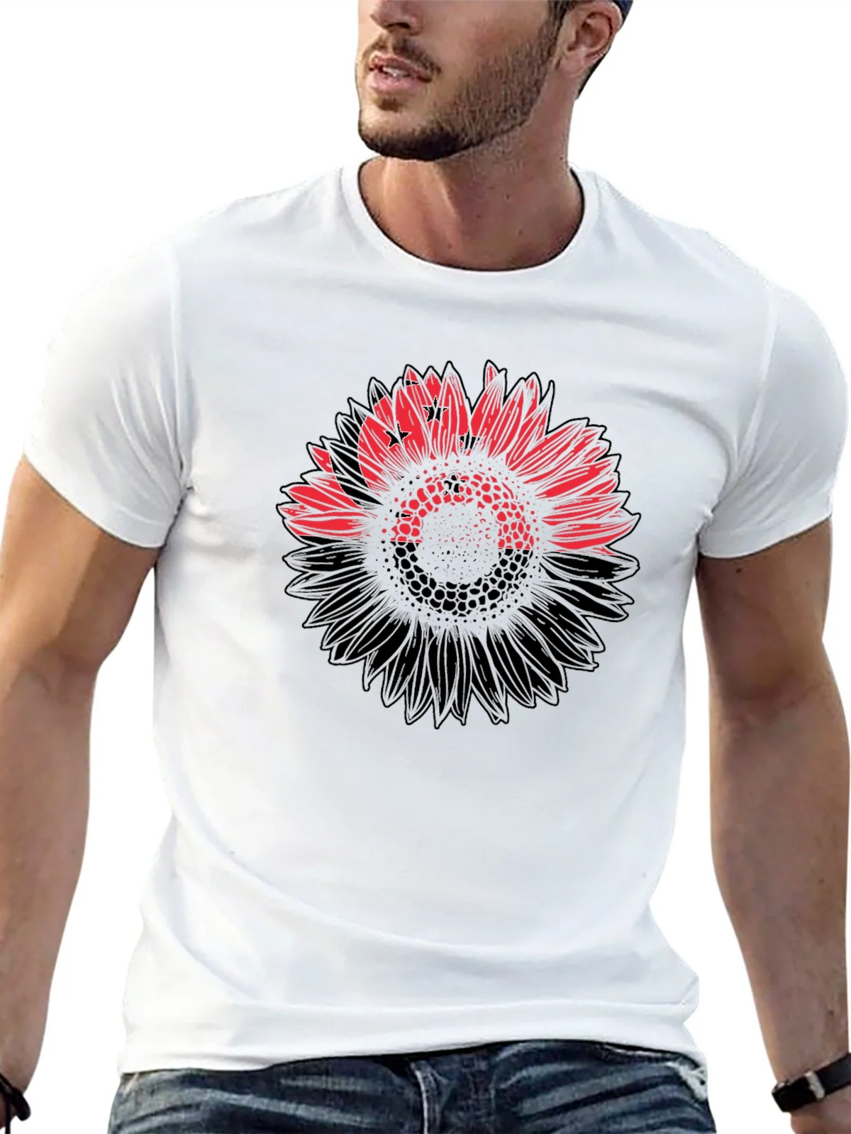 Mens Black T-Shirt with Sunflower Design product image 12