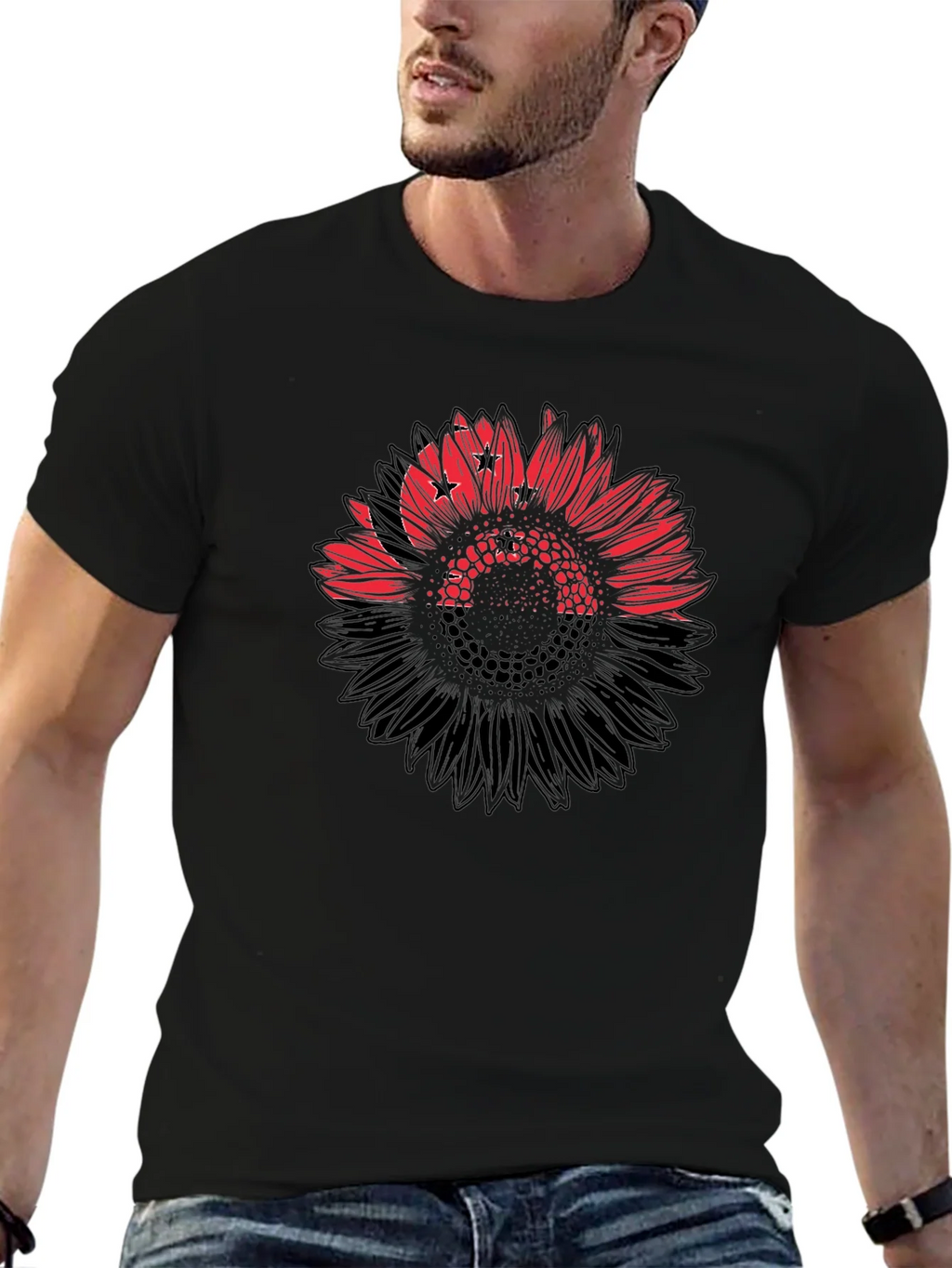 Mens Black T-Shirt with Sunflower Design product image 6