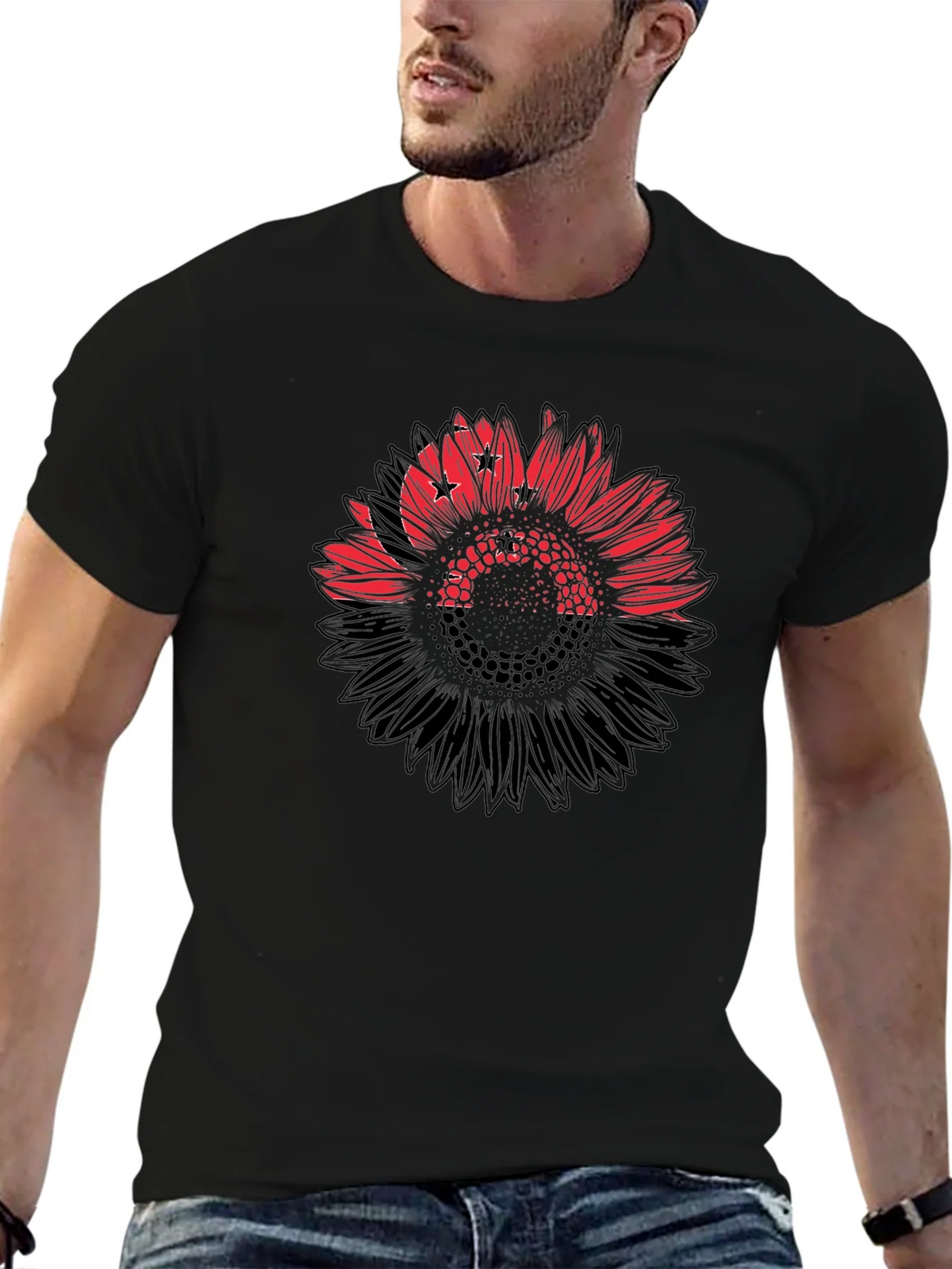Mens Black T-Shirt with Sunflower Design product image 6