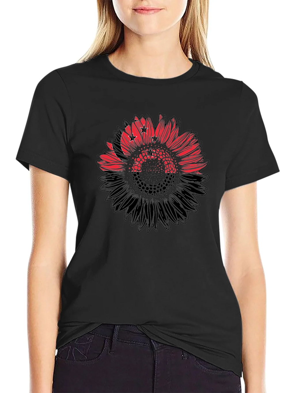 Mens Black T-Shirt with Sunflower Design product image 2
