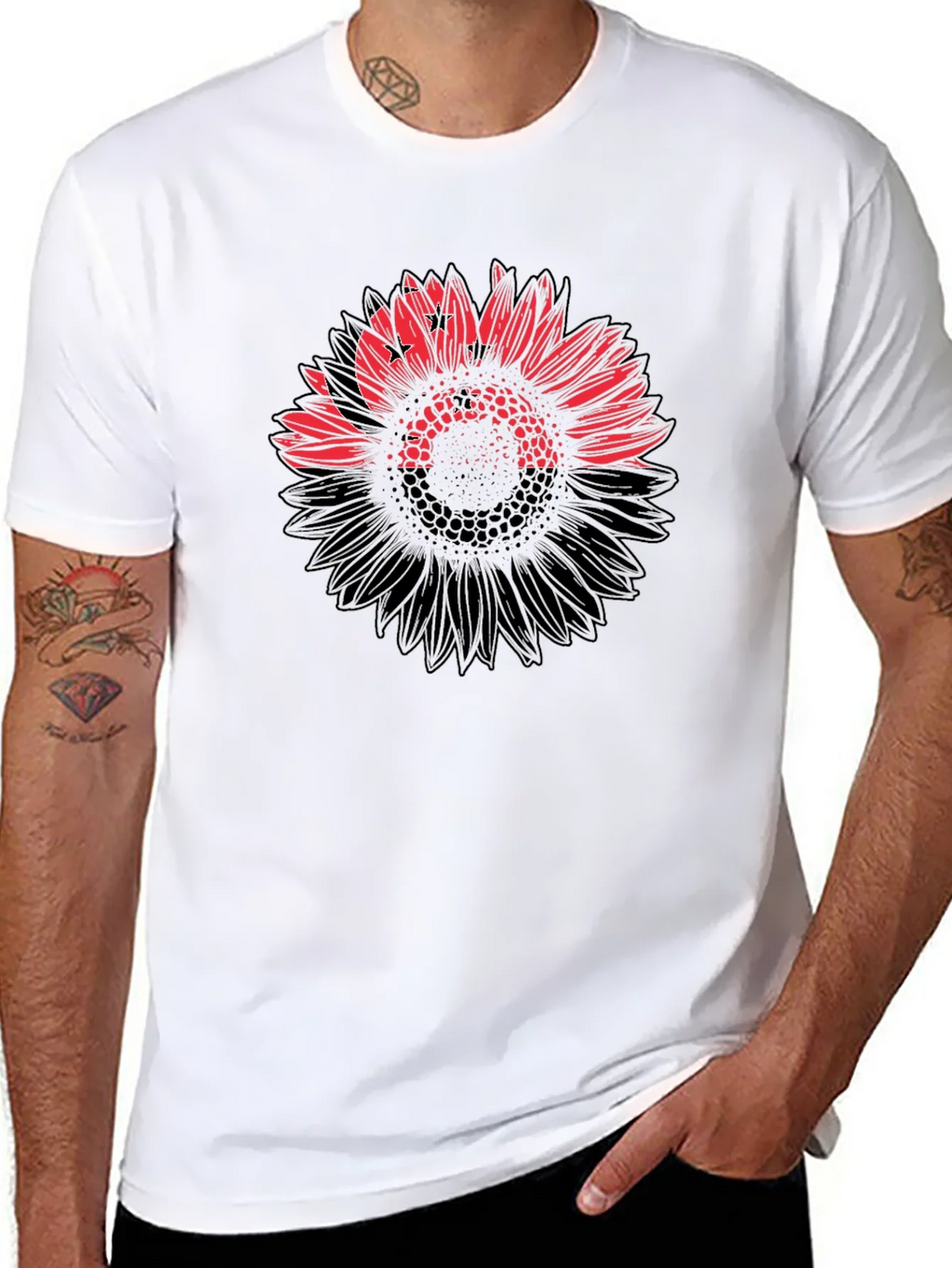 Mens Black T-Shirt with Sunflower Design product image 7