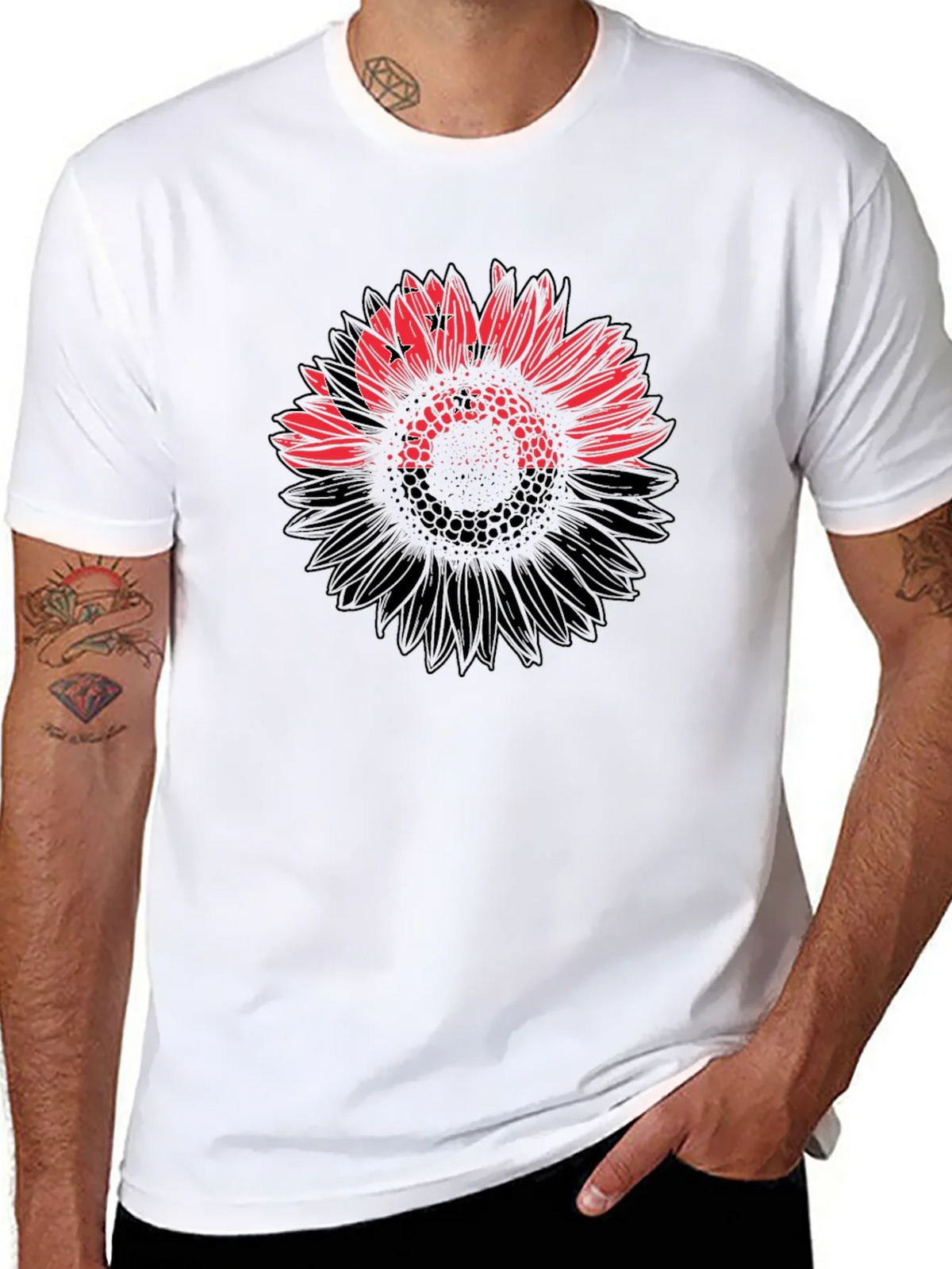 Mens Black T-Shirt with Sunflower Design product image 7