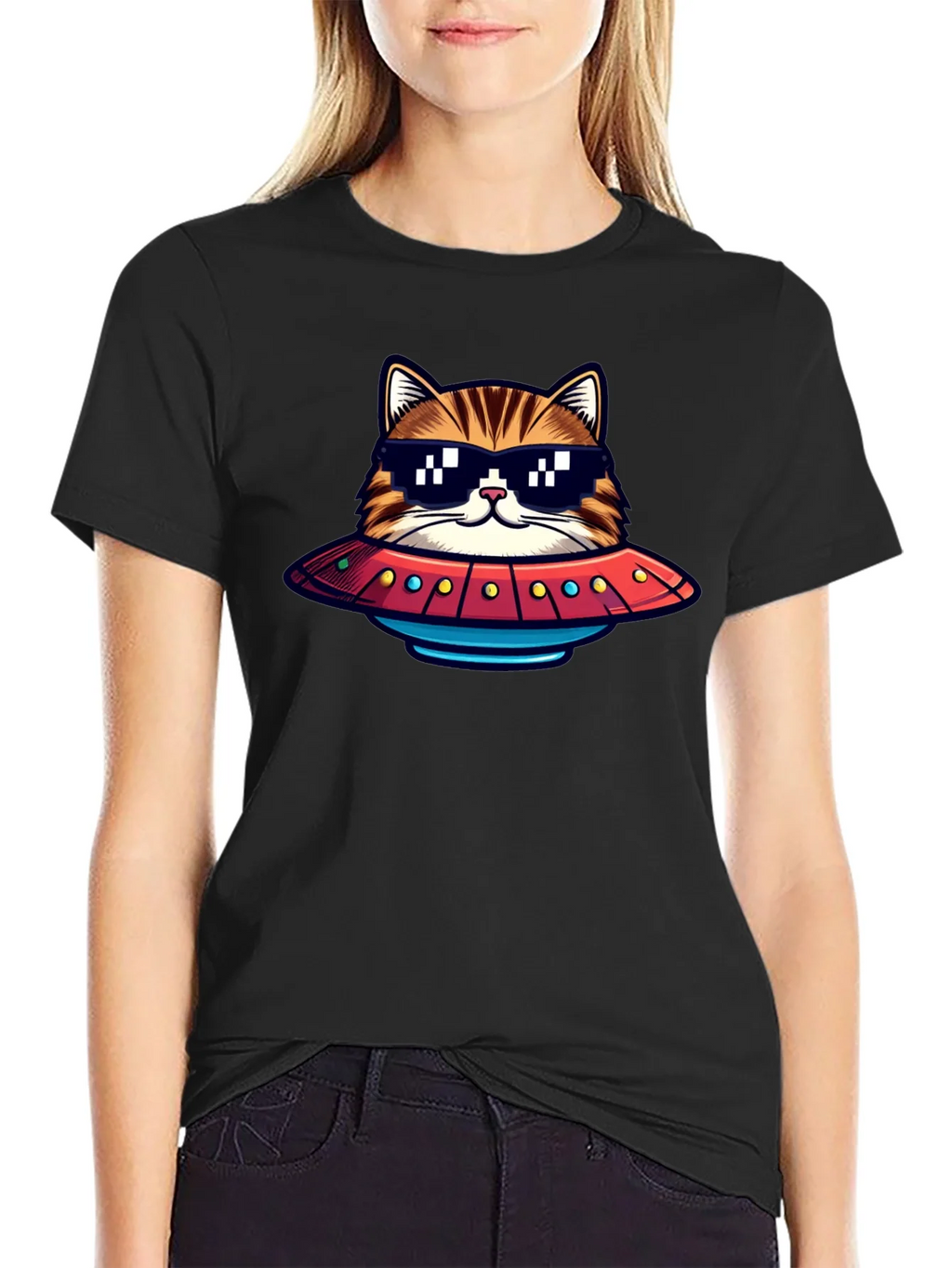 Cool Cat UFO Graphic T-Shirt product image 1