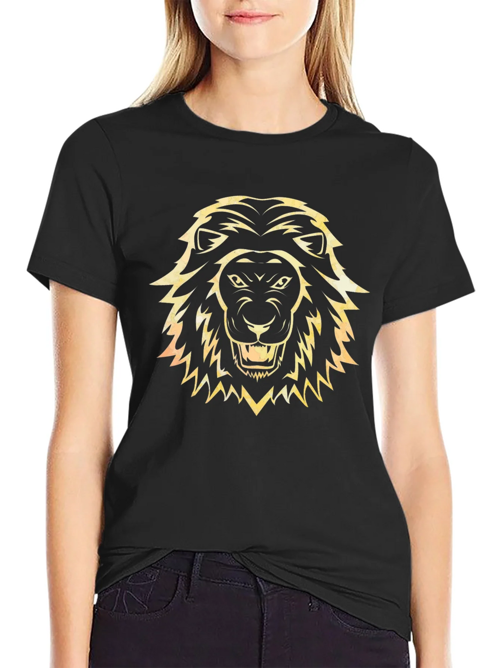 Lion Head Graphic Tee - Black Cotton T-Shirt product image 2