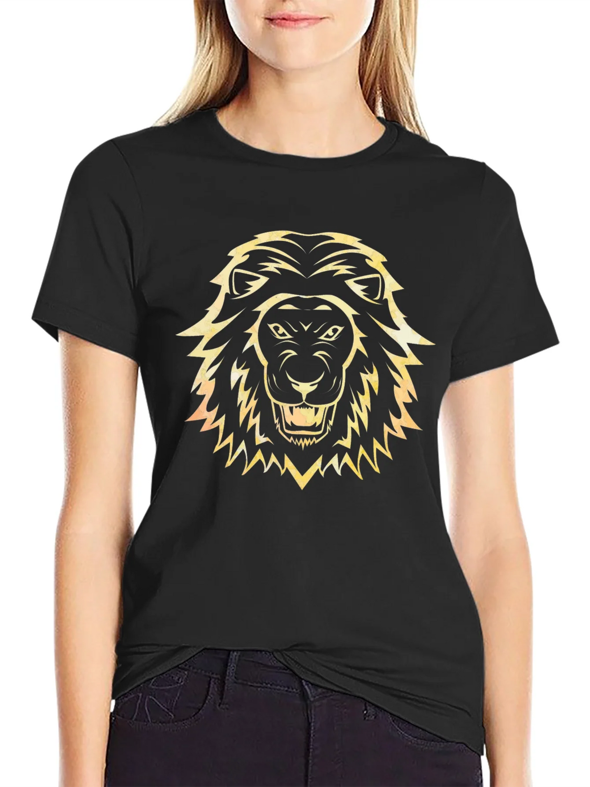 Lion Head Graphic Tee - Black Cotton T-Shirt product image 2