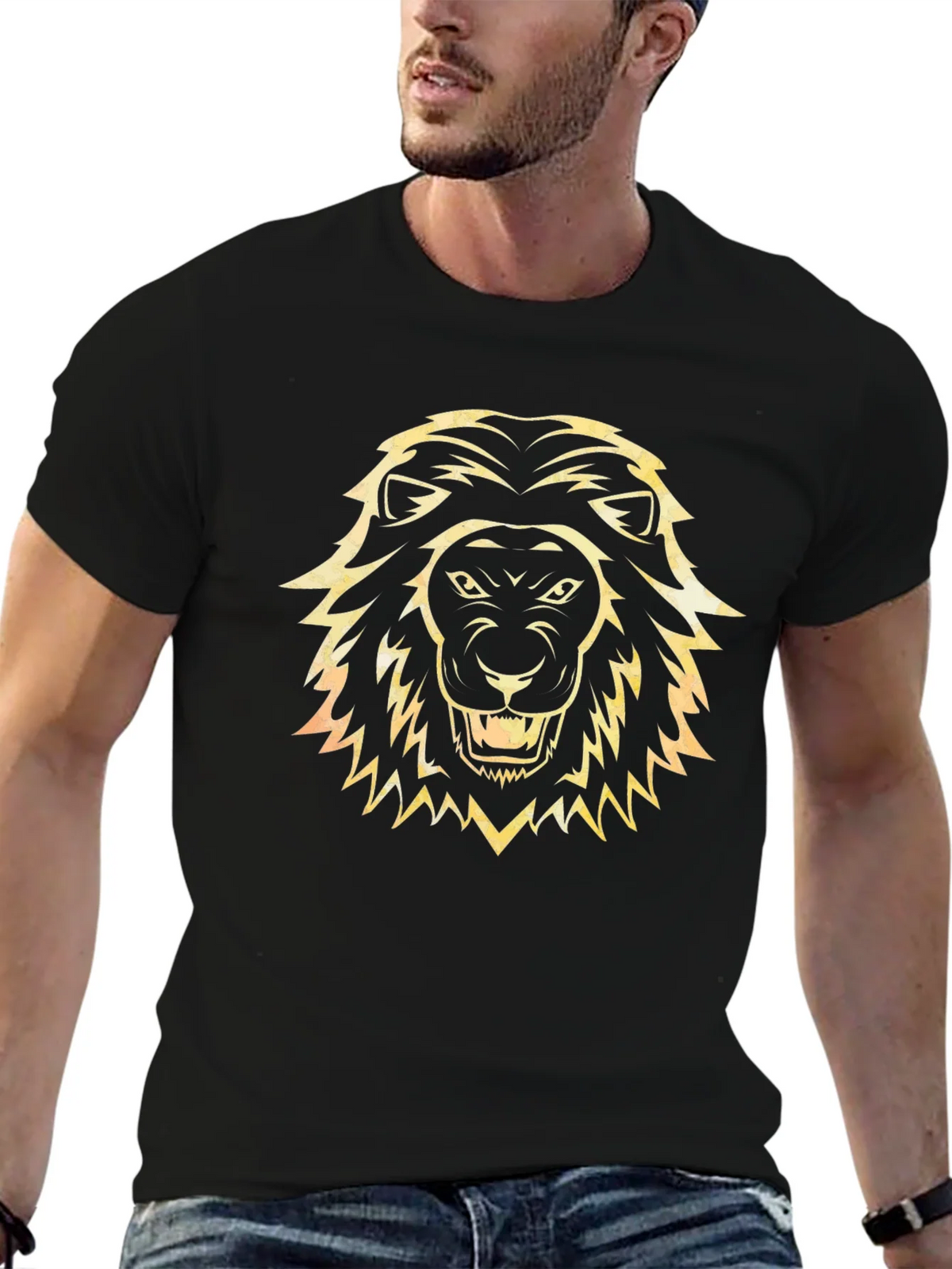 Lion Head Graphic Tee - Black Cotton T-Shirt product image 6