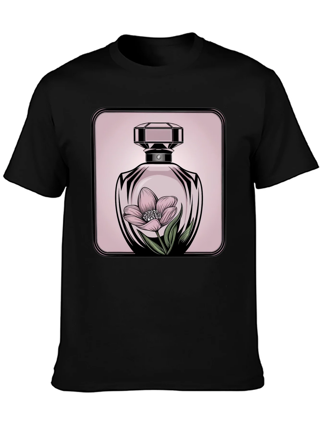 Floral Perfume Bottle Graphic Tee - Stylish Black T-Shirt product image 3