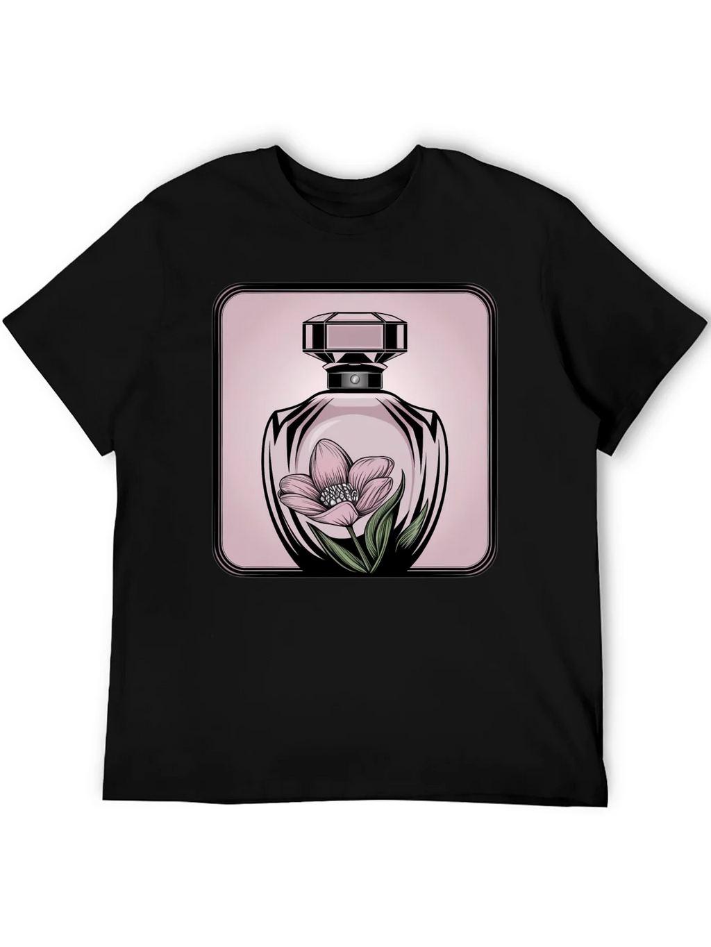 Floral Perfume Bottle Graphic Tee - Stylish Black T-Shirt product image 5