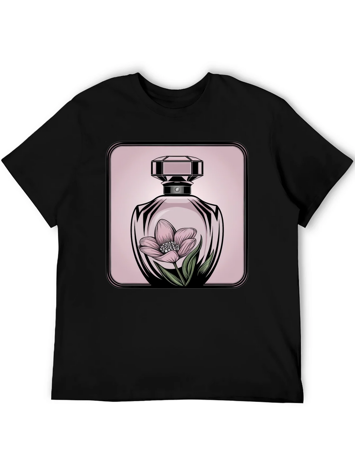 Floral Perfume Bottle Graphic Tee - Stylish Black T-Shirt product image 5