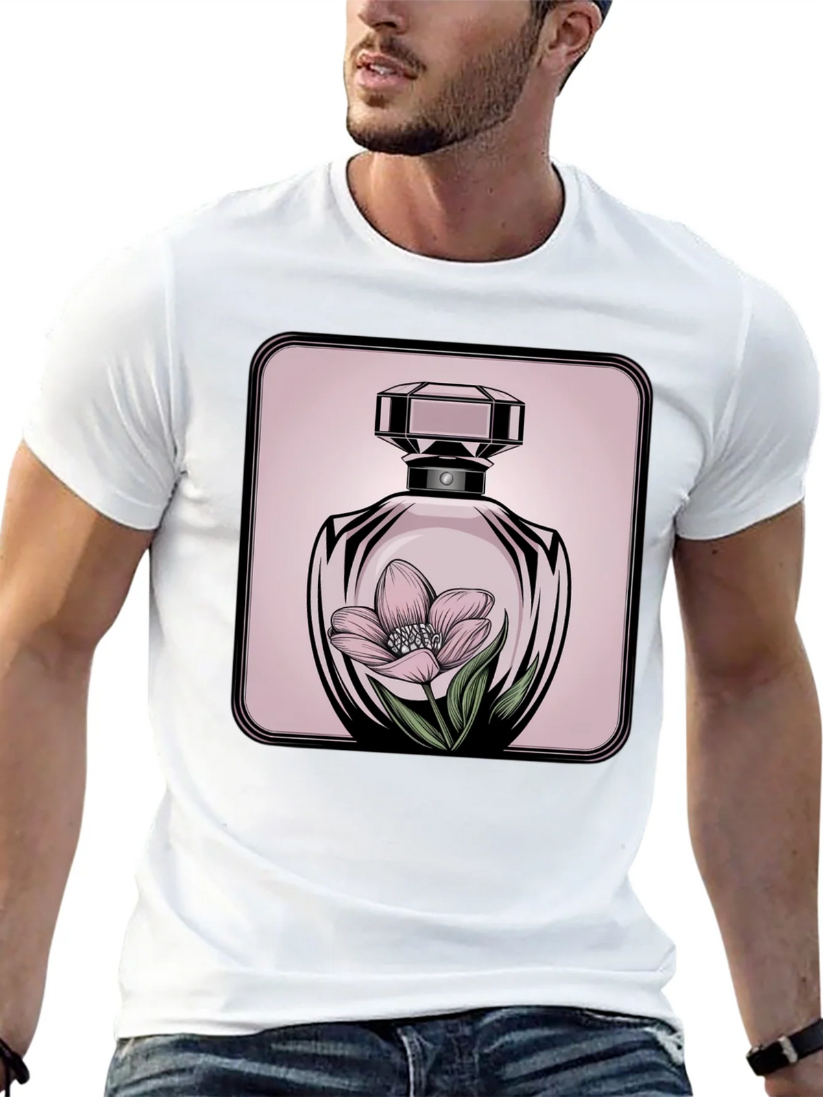 Floral Perfume Bottle Graphic Tee - Stylish Black T-Shirt product image 9