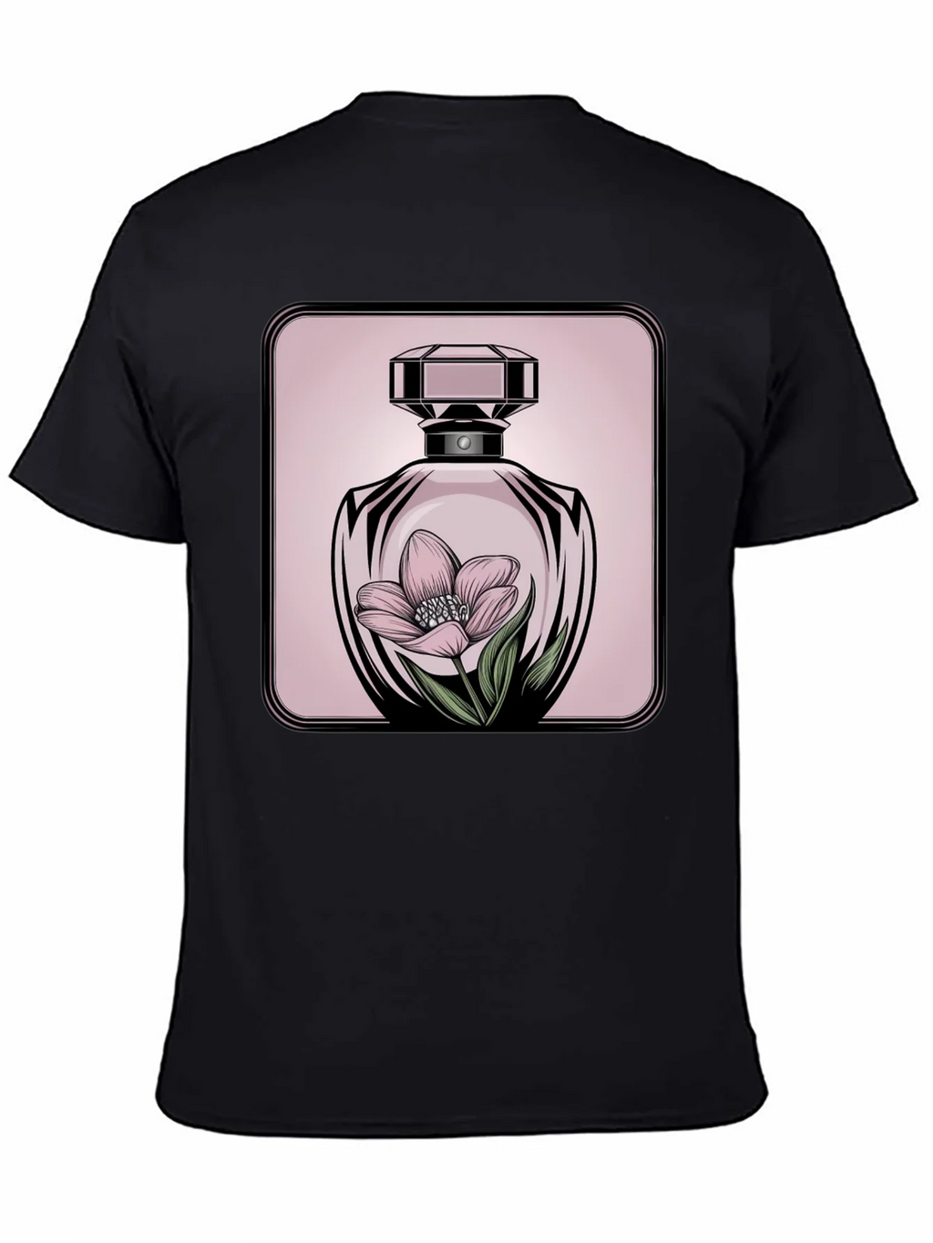 Floral Perfume Bottle Graphic Tee - Stylish Black T-Shirt product image 4