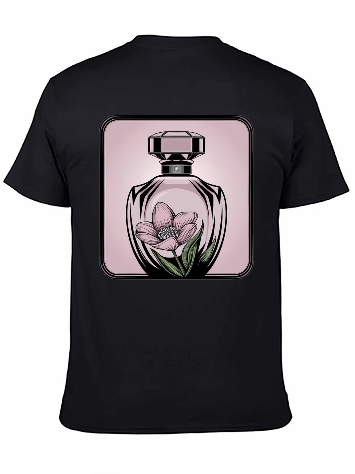 Floral Perfume Bottle Graphic Tee - Stylish Black T-Shirt product image 4