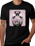 Floral Perfume Bottle Graphic Tee - Stylish Black T-Shirt product image 1