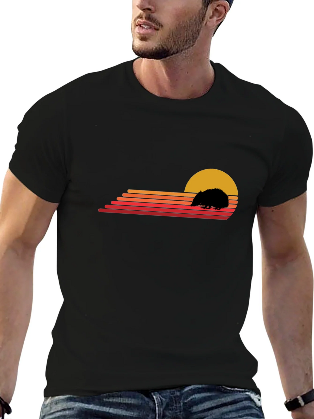 Retro Hedgehog Sunset Graphic T-Shirt product image 2