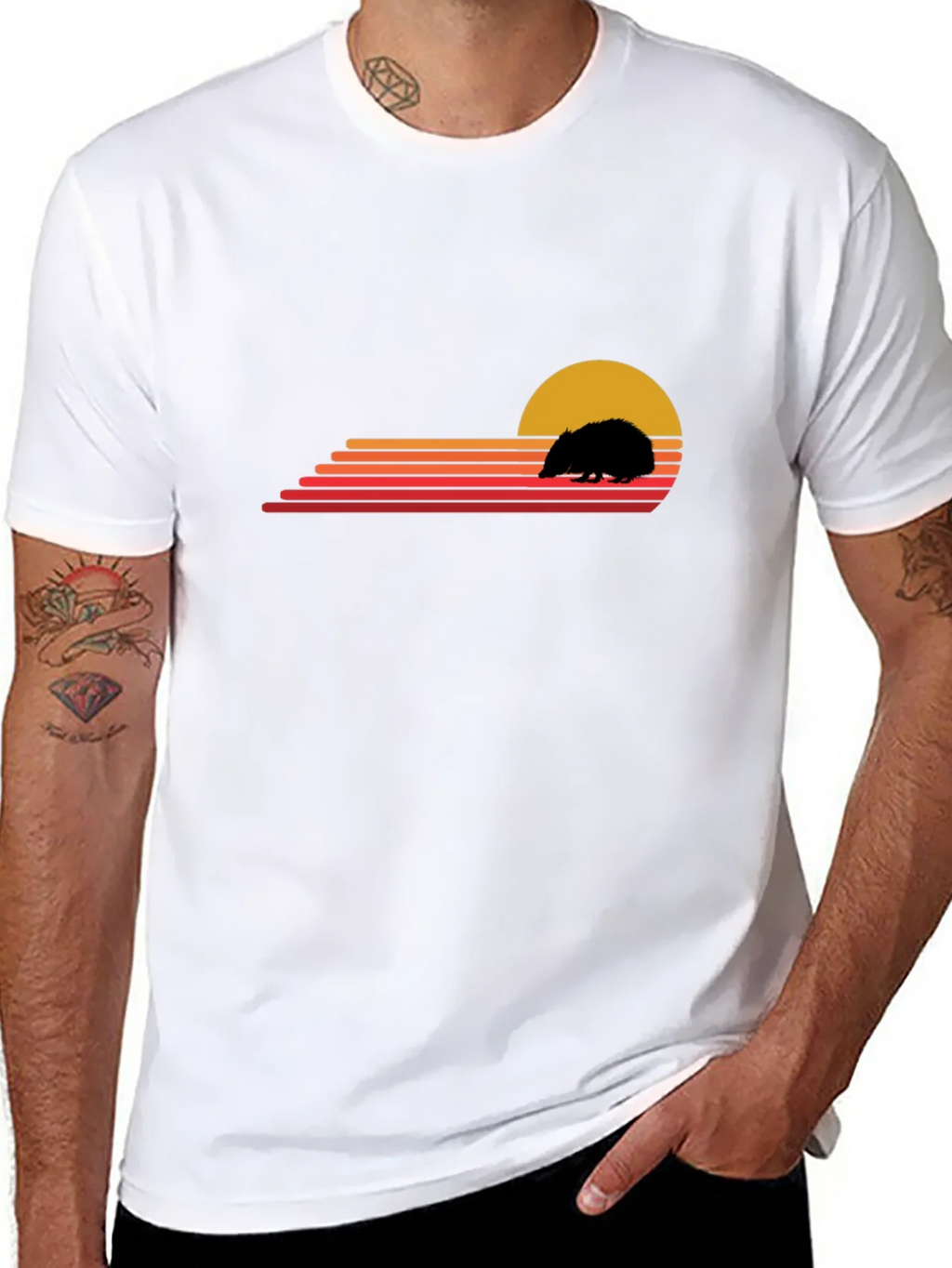 Retro Hedgehog Sunset Graphic T-Shirt product image 3