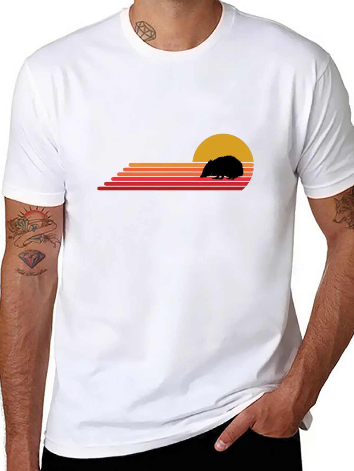 Retro Hedgehog Sunset Graphic T-Shirt product image 3