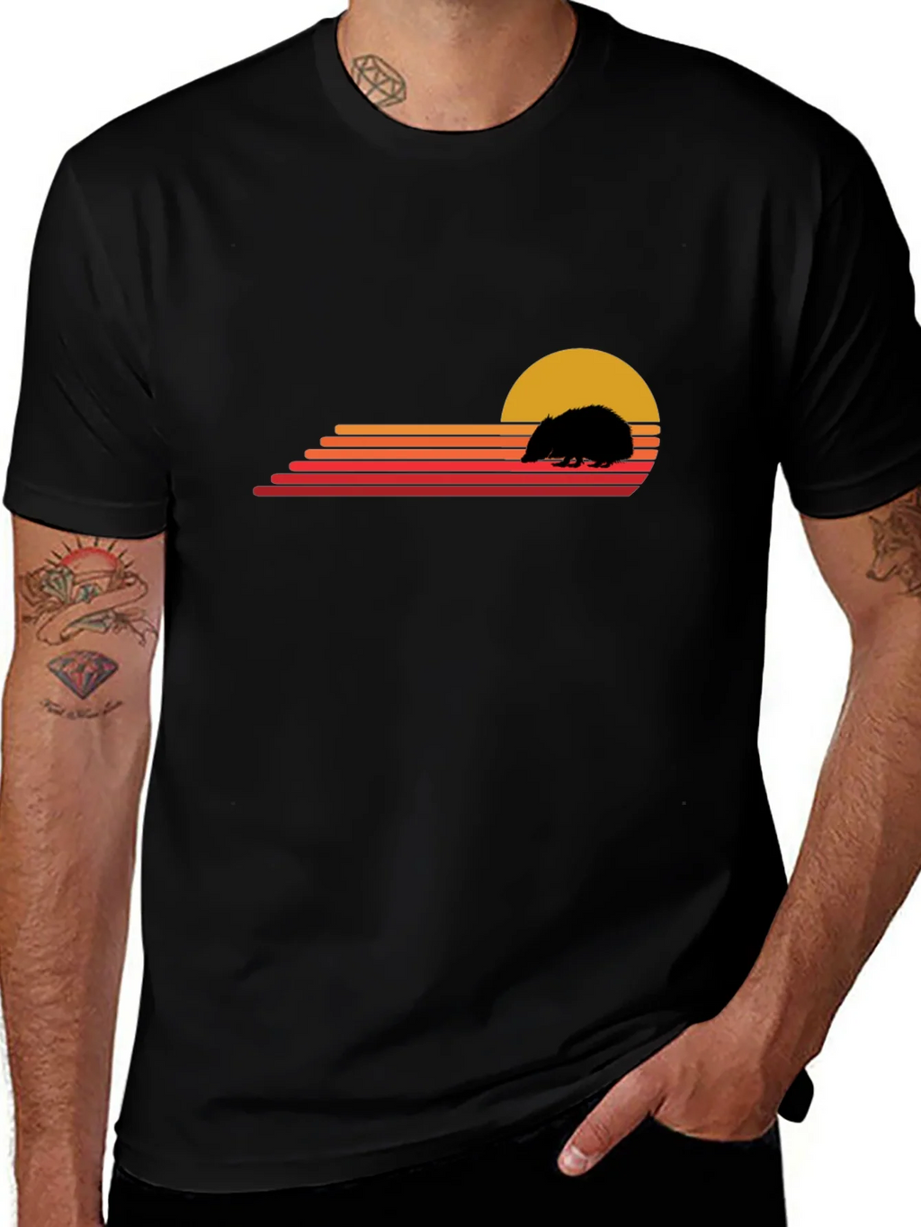 Retro Hedgehog Sunset Graphic T-Shirt product image 1