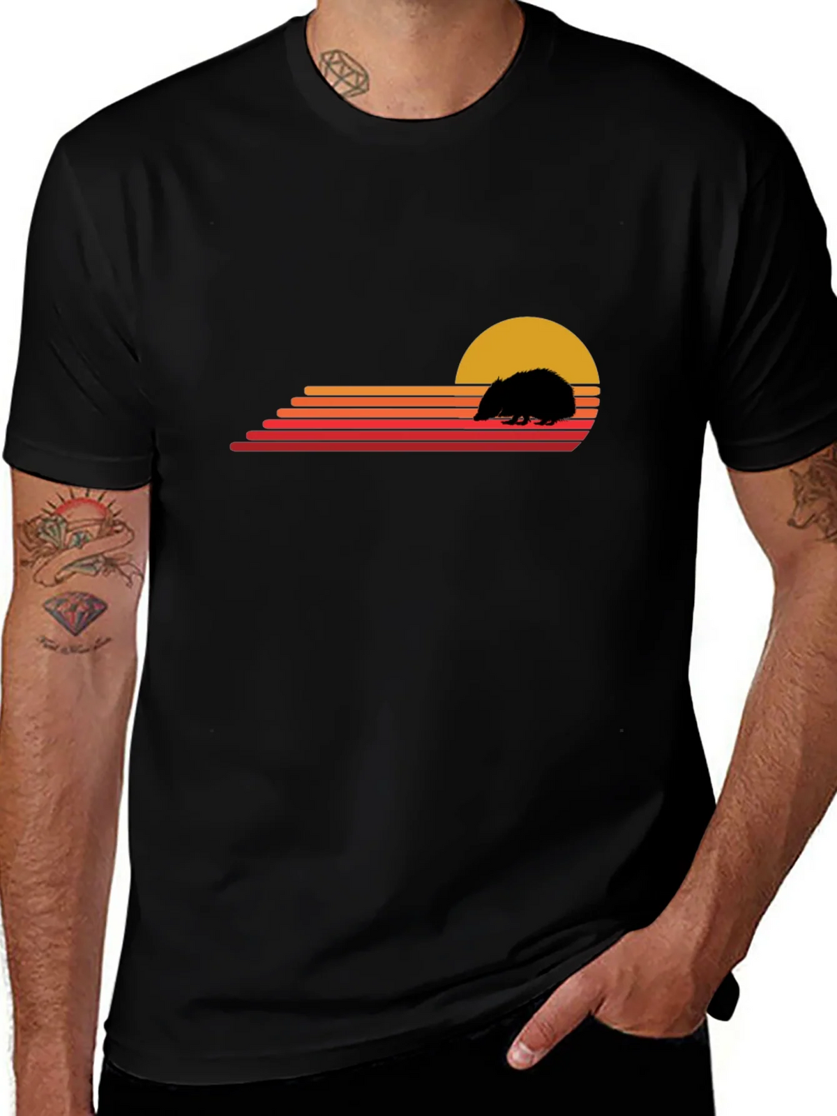 Retro Hedgehog Sunset Graphic T-Shirt product image 1