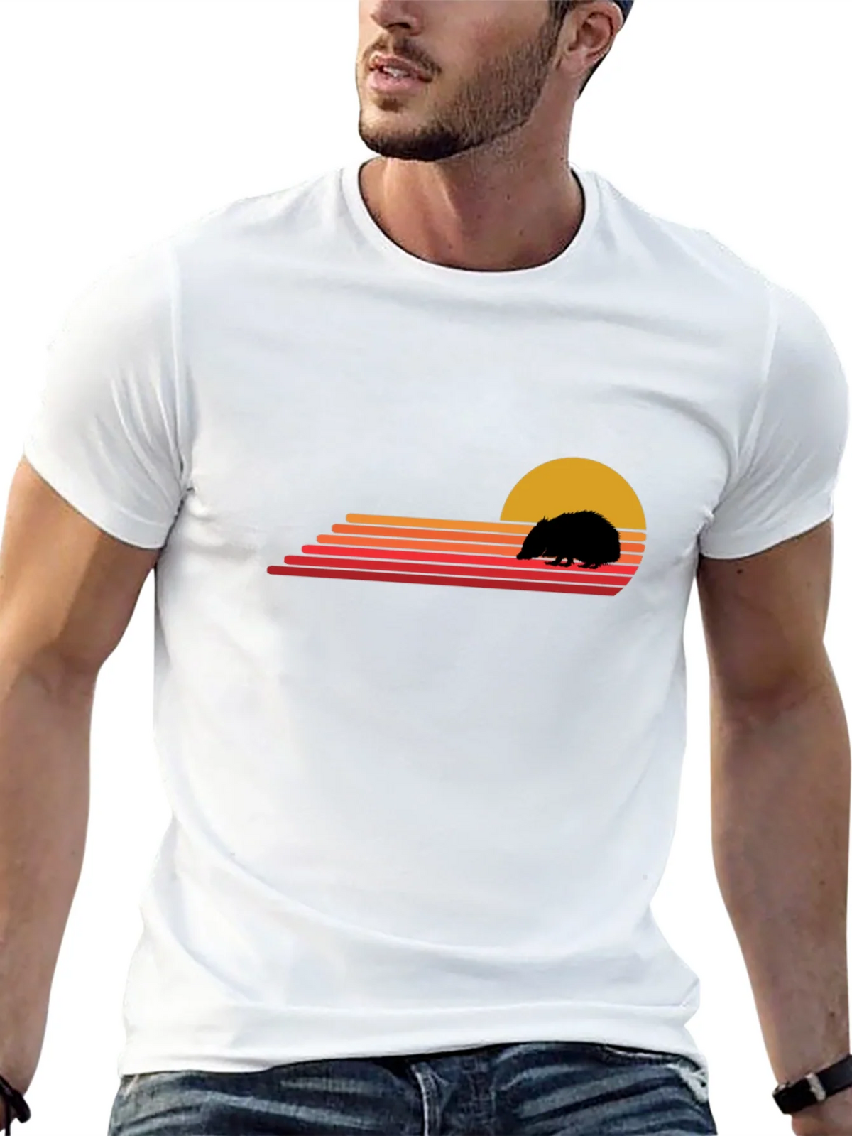 Retro Hedgehog Sunset Graphic T-Shirt product image 7