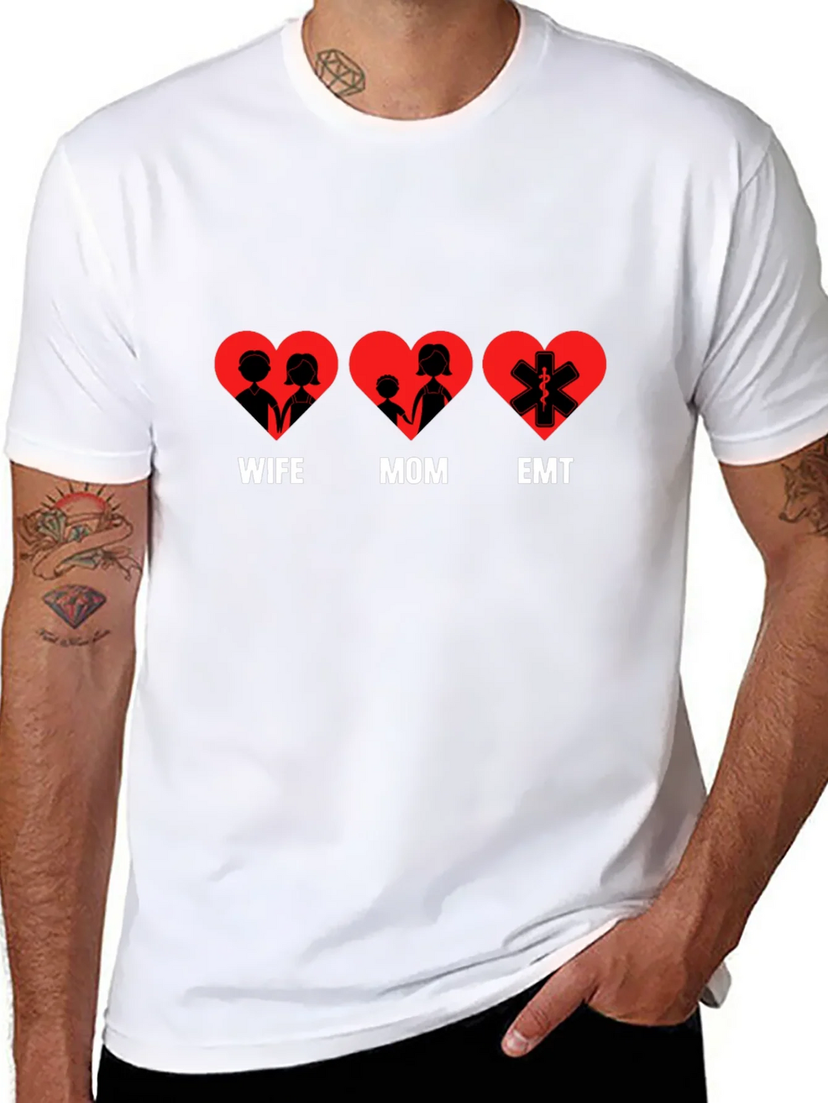 Wife Mom EMT Heart T-Shirt - Black Cotton Tee product image 7