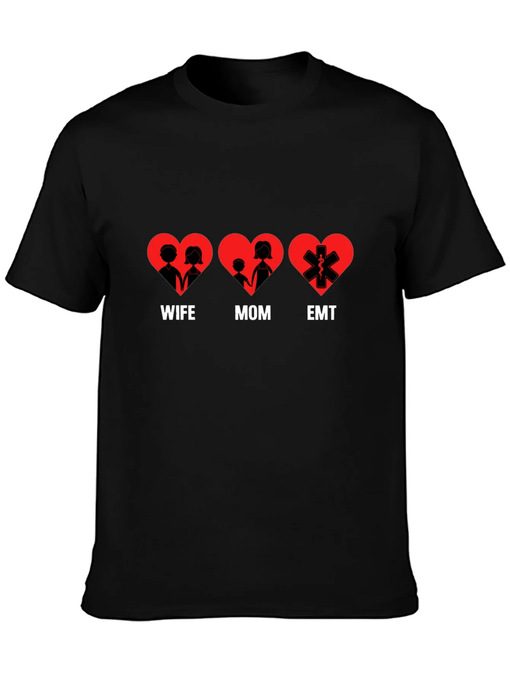 Wife Mom EMT Heart T-Shirt - Black Cotton Tee product image 3