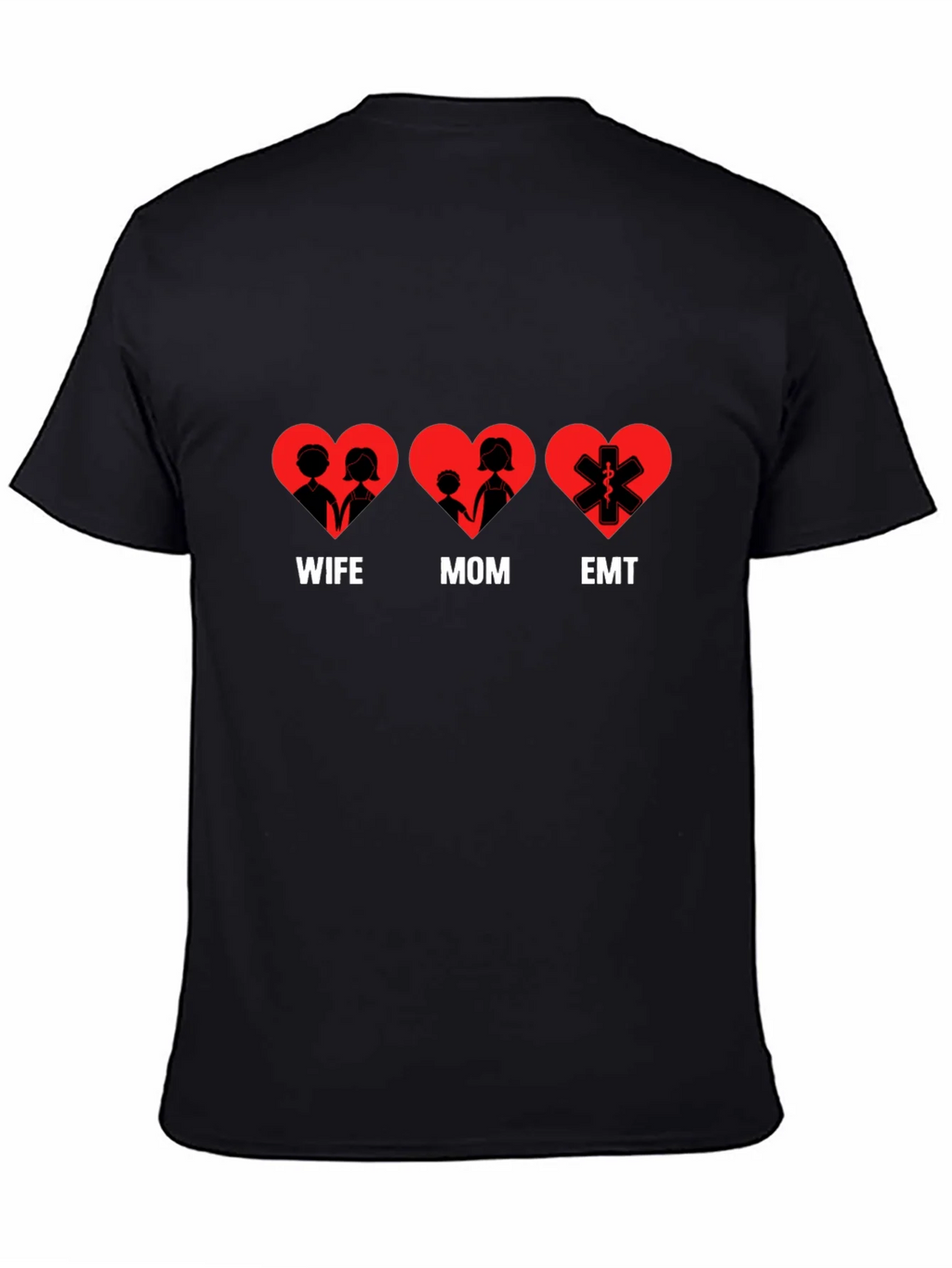 Wife Mom EMT Heart T-Shirt - Black Cotton Tee product image 4