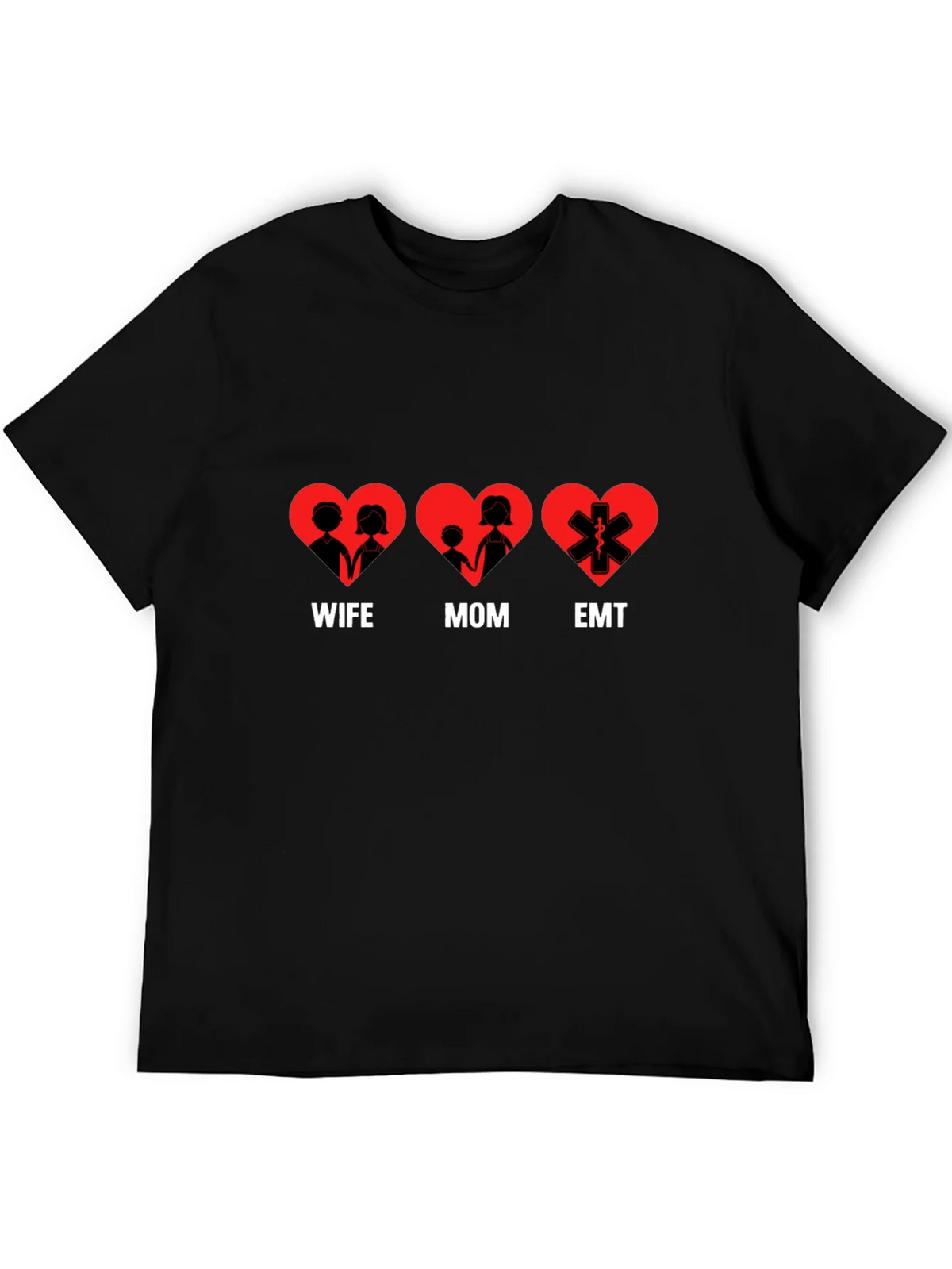 Wife Mom EMT Heart T-Shirt - Black Cotton Tee product image 5