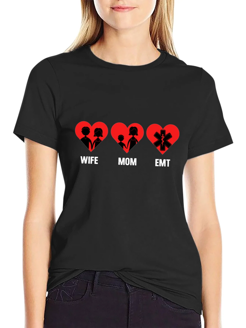 Wife Mom EMT Heart T-Shirt - Black Cotton Tee product image 2