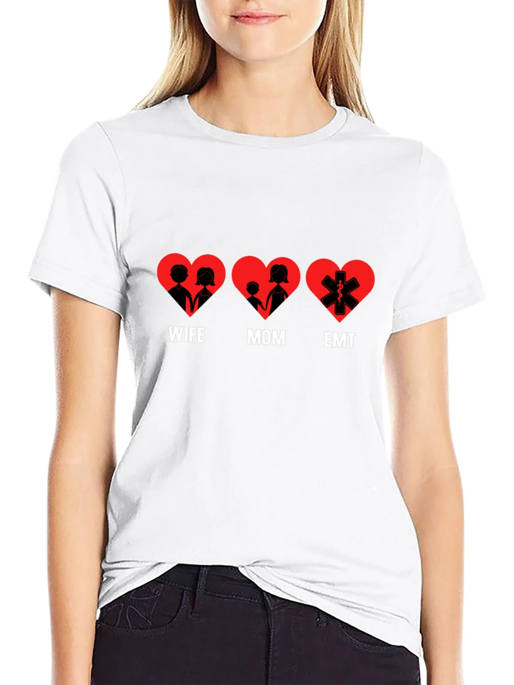 Wife Mom EMT Heart T-Shirt - Black Cotton Tee product image 8