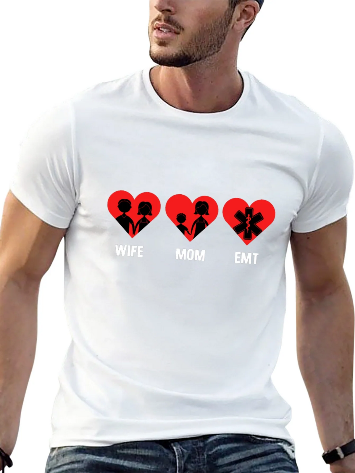 Wife Mom EMT Heart T-Shirt - Black Cotton Tee product image 12