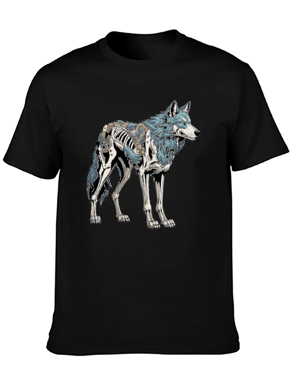Wolf Skeleton Graphic Tee - Black Cotton T-Shirt product image 3