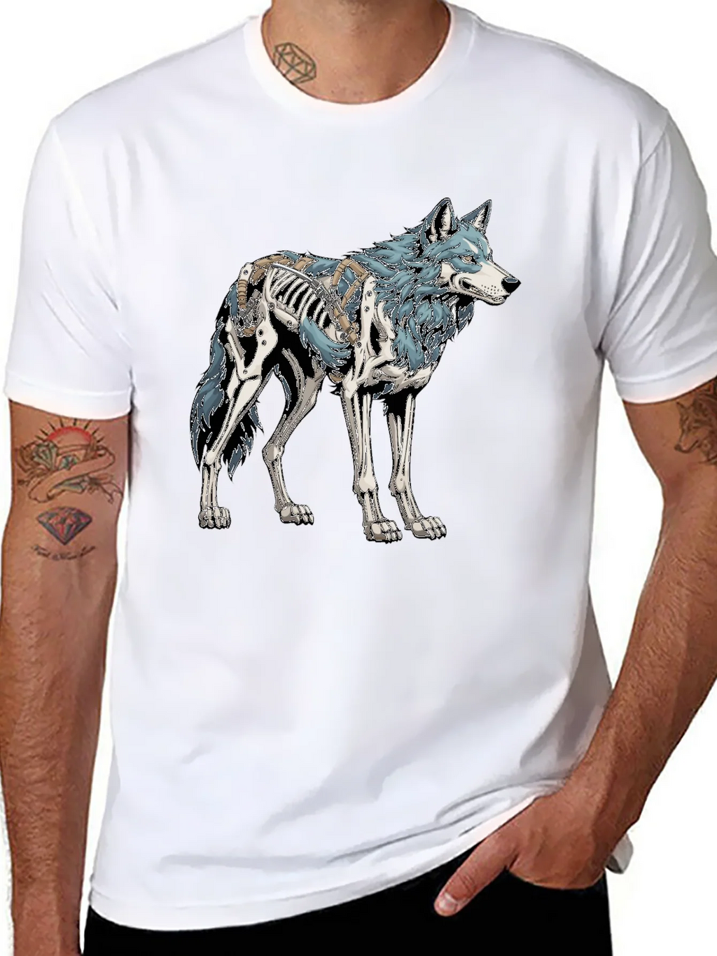 Wolf Skeleton Graphic Tee - Black Cotton T-Shirt product image 7